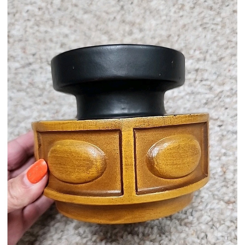 Vintage MCM Haeger Pottery Candle Holder Yellow & Black 3063